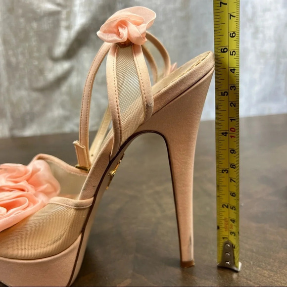 Charlotte Olympia Fleur Platform Sandals Heels Organza Flowers Pink Nude 38 1/2 - Picture 13 of 16